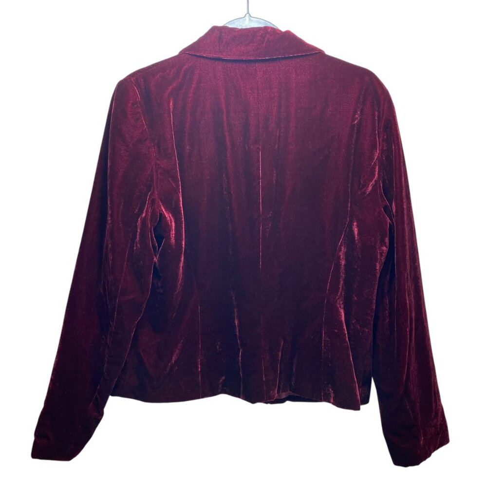 Axcess Velvet Velour Y2K Pockets Holiday Party Blazer Womens 14 Red Gold Button - Picture 3 of 9